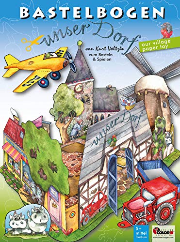 ATELIER COLOR Unser Dorf Bastelbogen mit Traktor und Flugzeug zum Ausschneiden und Basteln für Kinder ab 5+ Spielzeug aus Papier von ATELIER COLOR