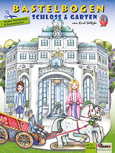 Schloss Bastelbogen für Kinder ab 6+ Jahre zum Basteln aus Papier ein Märchenschloss mit Prinzessin und Kutsche Papiermodelle zu Spielen von ATELIER COLOR