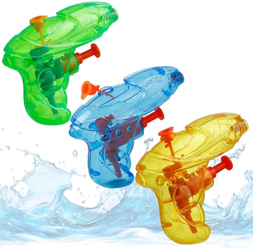 3X Wasserpistolen 8 cm bunt Set - Extra großer Reichweite - Spritzpistole klein mini - Wasserspritzpistole für Kinder (3X Stück - 8 cm) von ATHLEJOY