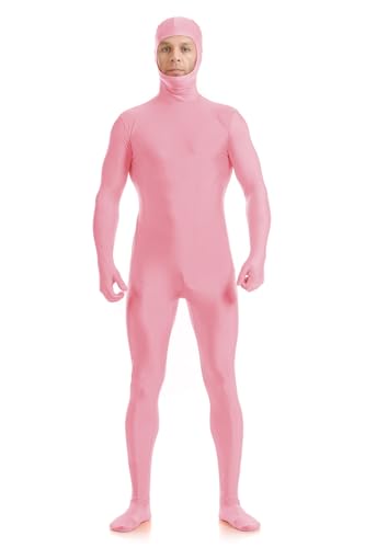 ATHX Herren und Damen Spandex Open Face Bodysuit Kostüm Erwachsene Stretchy Halloween Cosplay Body Suit Zentai Anzug Outfits (Rosa, XX-Large) von ATHX