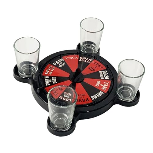 ATIJAA Roulette-Rad Schwarzes Roulette-Set mit 4 Weingläsern, sehr sanft drehende Drehscheibe, Trinkspiele, Roulette-Shots für Spieleabende Casino-Spiele von ATIJAA