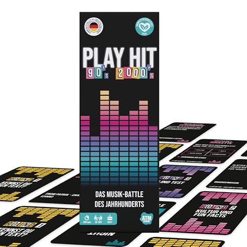 ATM Gaming - PlayHit Gesellschaftsspiel – Das Musikquiz der 90er und 2000er – Party- und Kartenspiel für Erwachsene und Familien – für 2 bis 10 Spieler ab 16 Jahren - Reisespiele von ATM Gaming