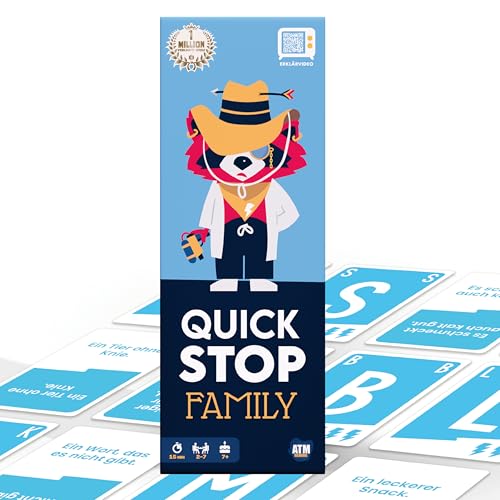 QuickStop - Das Buchstaben-Duell - Familien-Edition - Kartenspiel für Kinder und Familien - Schnell und Verrückt - 2 bis 7 Spieler - Kartenspiel ab 7 Jahren - Familienspiel von ATM Gaming