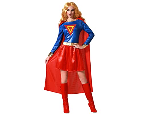 ATOSA Superhelden-Kostüm für Damen, Erwachsene, Superheroine, komplettes Kostüm, Cosplay, Cartoon-Figur, kurzes Kleid mit Umhang Blau Rot Gold Party Halloween Karneval XS-S von ATOSA