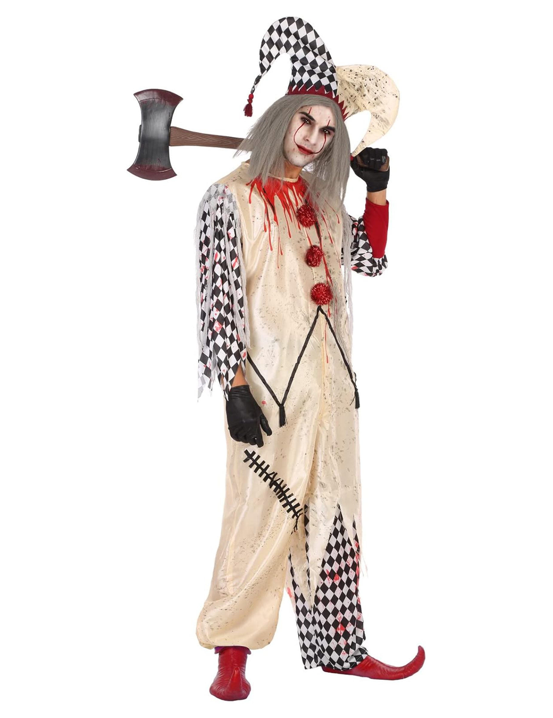 Blutiger Harlekin Herrenkostüm Halloween beige-rot-schwarz von ATOSA