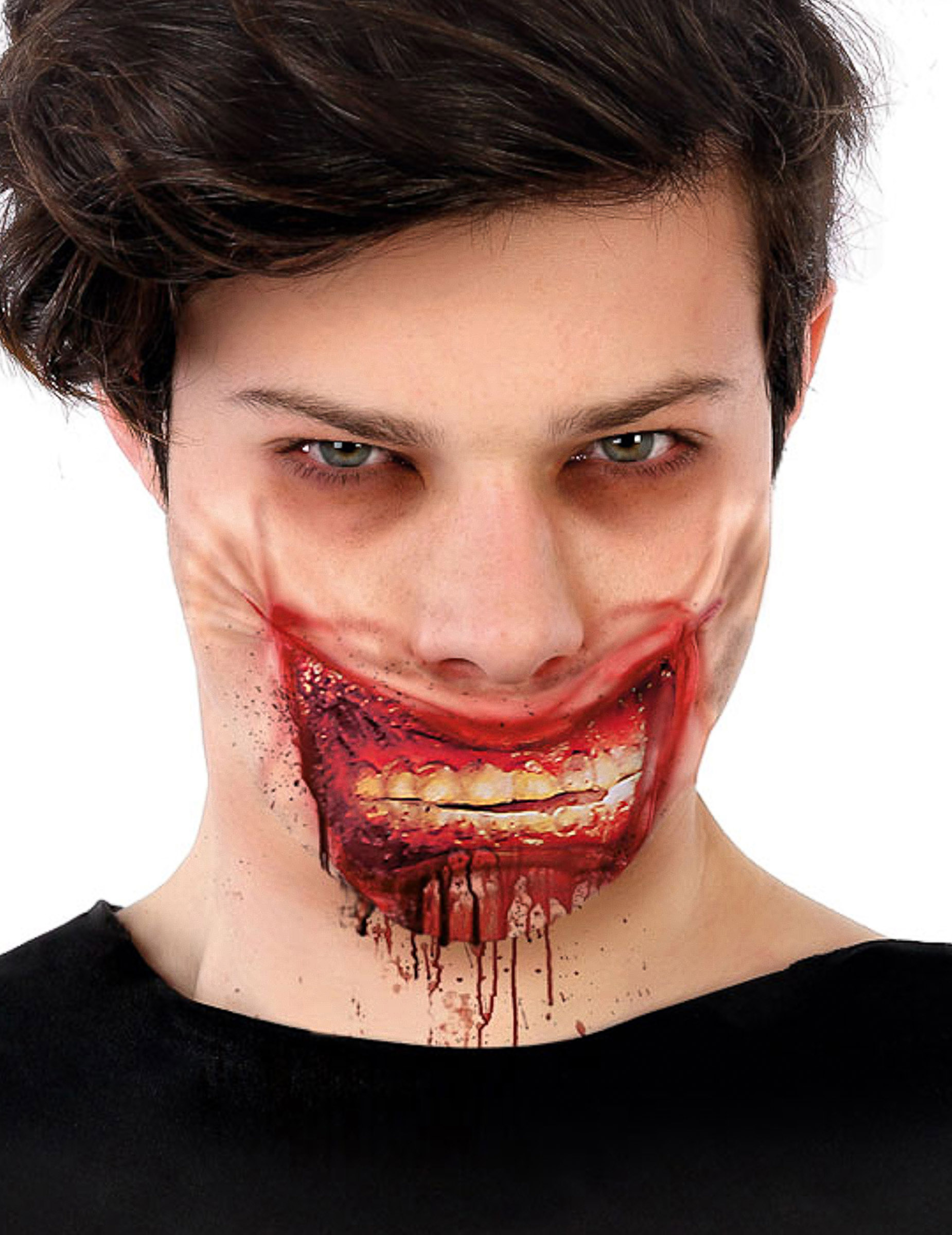 Blutiger Zombie-Mund Halloween-Wunde weiß-rot 24 x 10 cm Blutiger Zombie-Mund Halloween-Wunde weiß-rot 24 x 10 cm von ATOSA