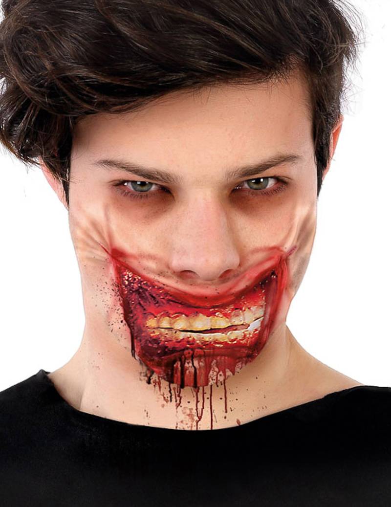 Blutiger Zombie-Mund Halloween-Wunde weiß-rot 24 x 10 cm von ATOSA
