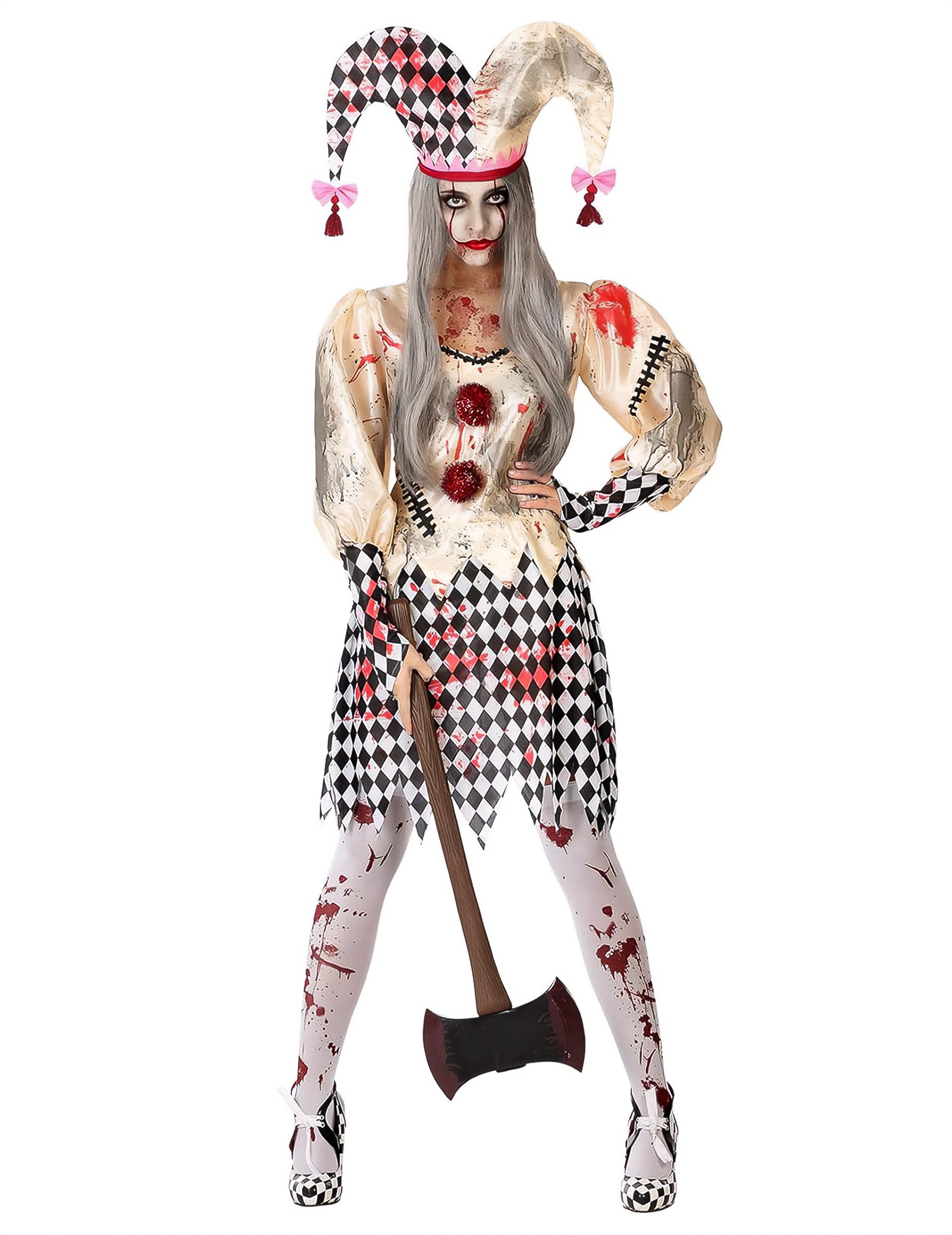 Blutiges Harlekin-Kostüm für Damen Halloween weiss-schwarz-rot Blutiges Harlekin-Kostüm für Damen Halloween weiss-schwarz-rot von ATOSA