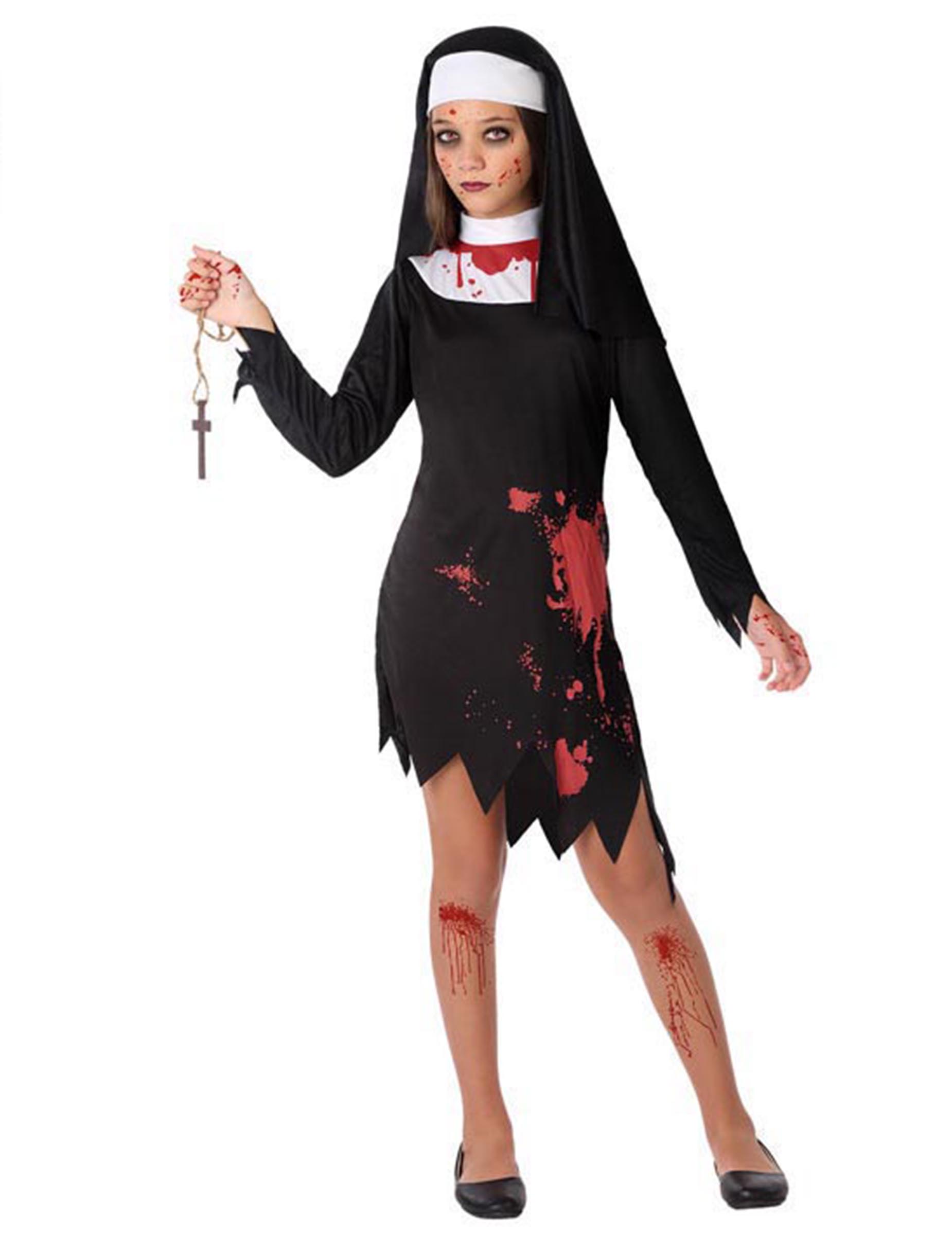 Blutiges Nonnen-kostüm für Mädchen Halloweenkostüm schwarz-weiss-rot Blutiges Nonnen-kostüm für Mädchen Halloweenkostüm schwarz-weiss-rot von ATOSA