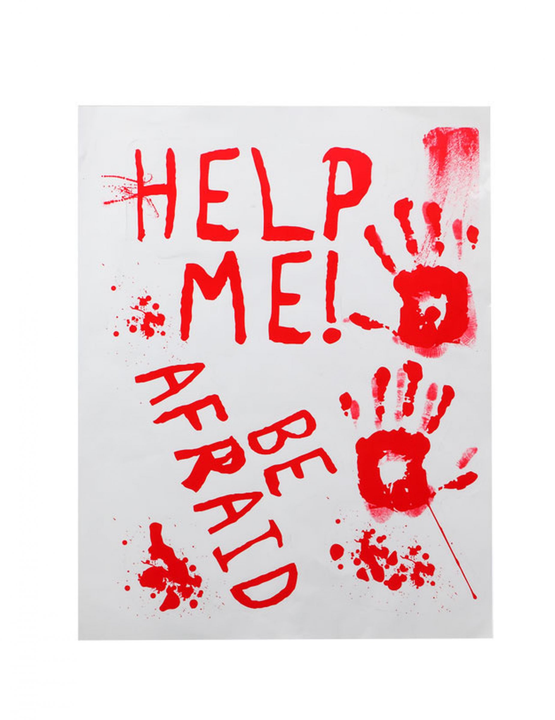 Blutiges Schild "Help me" Halloween-Deko weiss-rot 42x19cm Blutiges Schild "Help me" Halloween-Deko weiss-rot 42x19cm von ATOSA