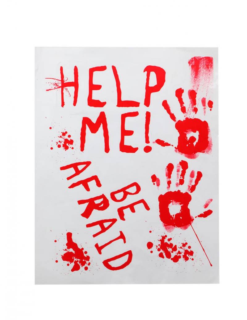 Blutiges Schild "Help me" Halloween-Deko weiss-rot 42x19cm von ATOSA