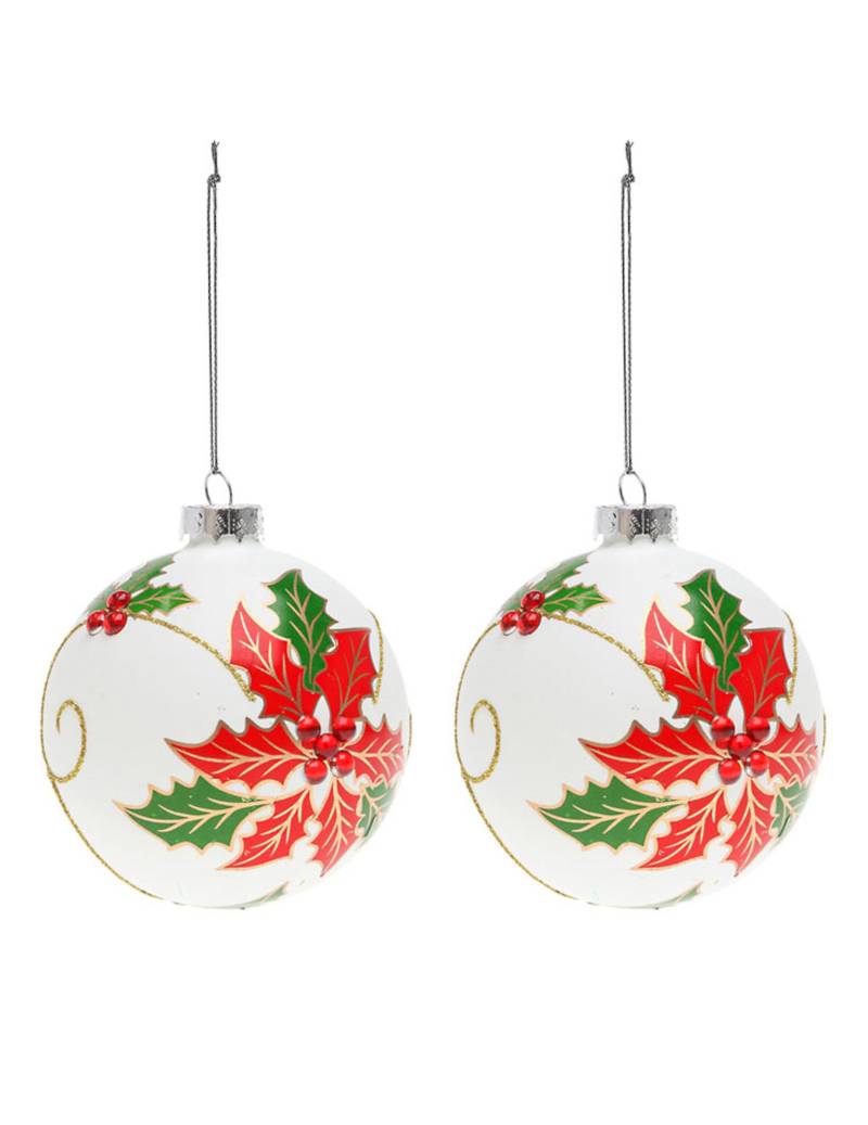 Christbaumkugeln Stechpalme 2 Stück weiß-rot-grün 8 cm von ATOSA