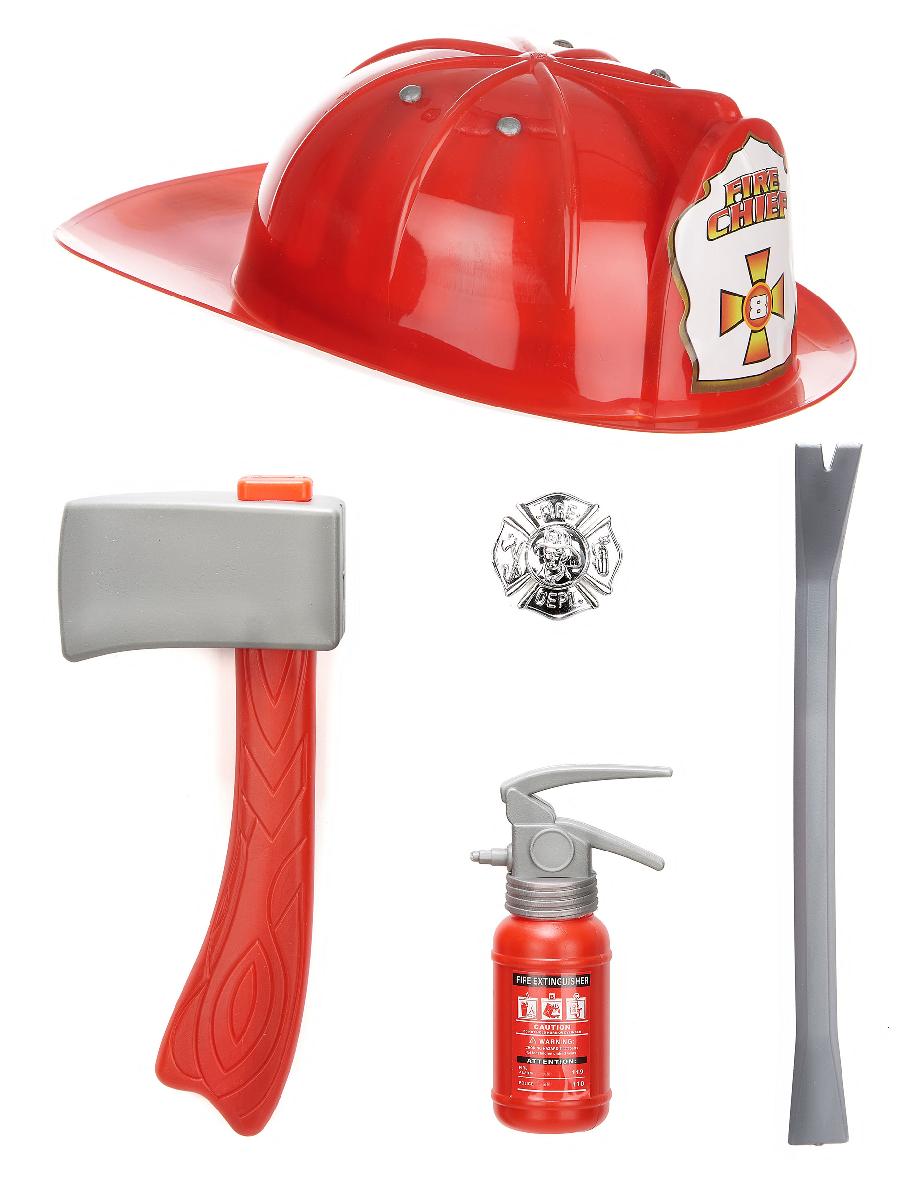 Feuerwehrmann Set Kostümzubehör für Kinder 5-teilig rot-silber Feuerwehrmann Set Kostümzubehör für Kinder 5-teilig rot-silber von ATOSA