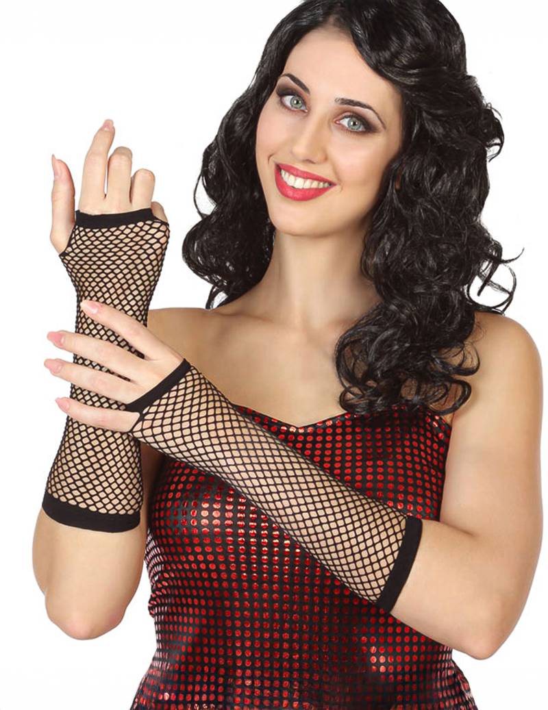 Fingerlose Punk Netz-Handschuhe Gothic schwarz von ATOSA