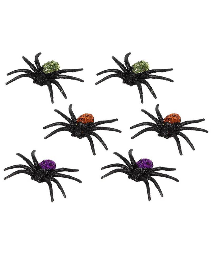 Glitzernde Spinnen Halloween-Deko 6 Stück bunt von ATOSA