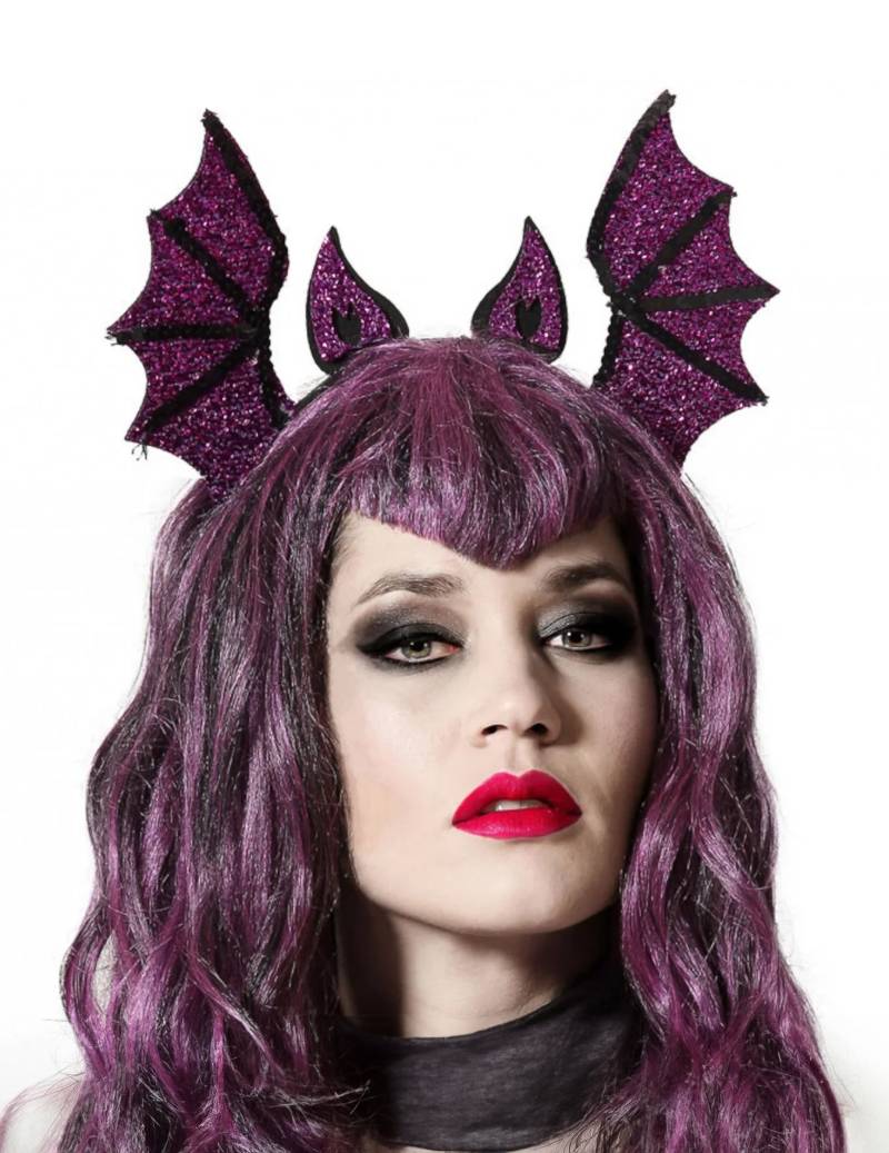 Glitzernder Fledermaus-Haarreif für Erwachsene Halloween-Accessoire violett 29 x 19 cm von ATOSA