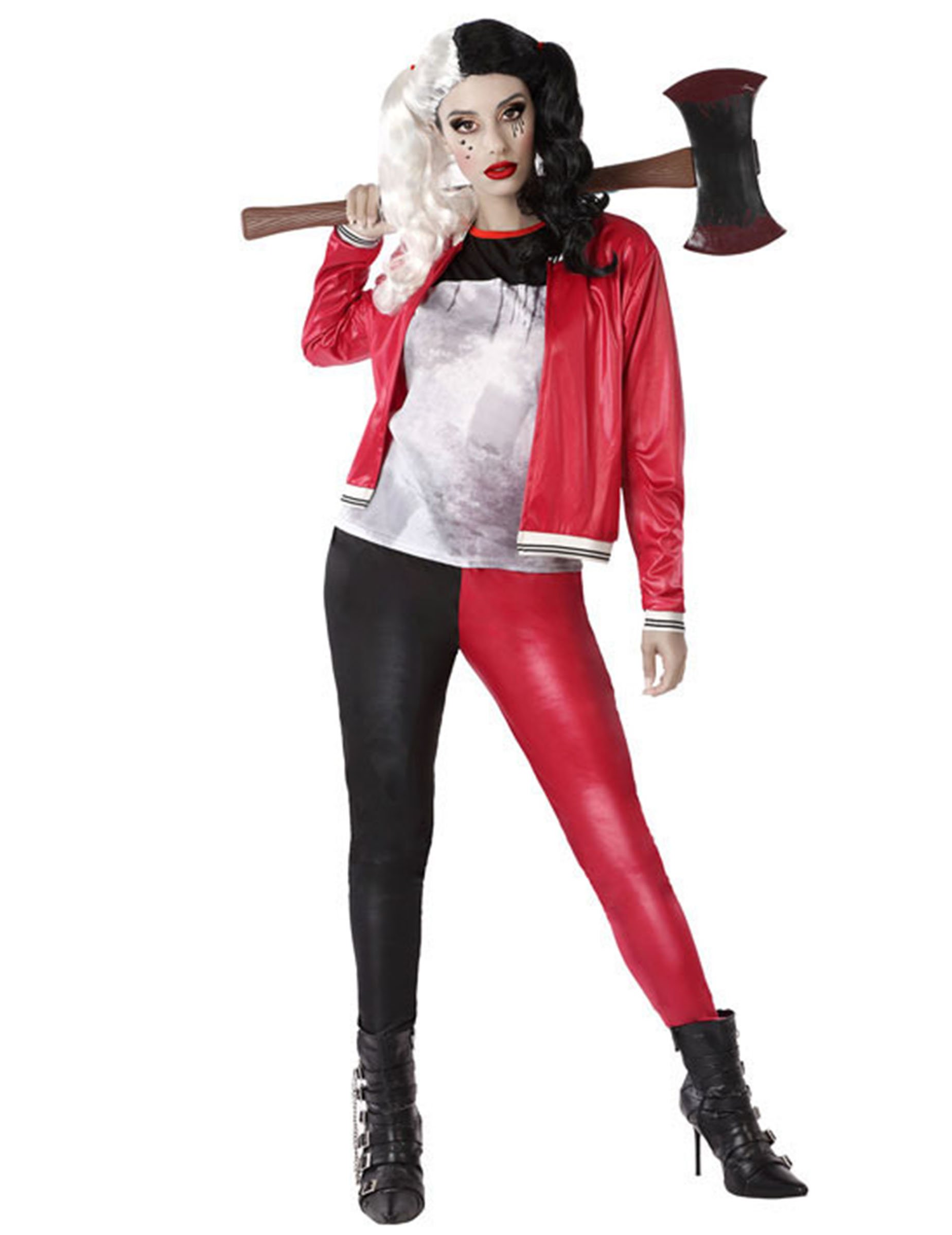 Gruseliges Harlekin-Kostüm für Damen Halloweenkostüm schwarz-rot-grau von ATOSA