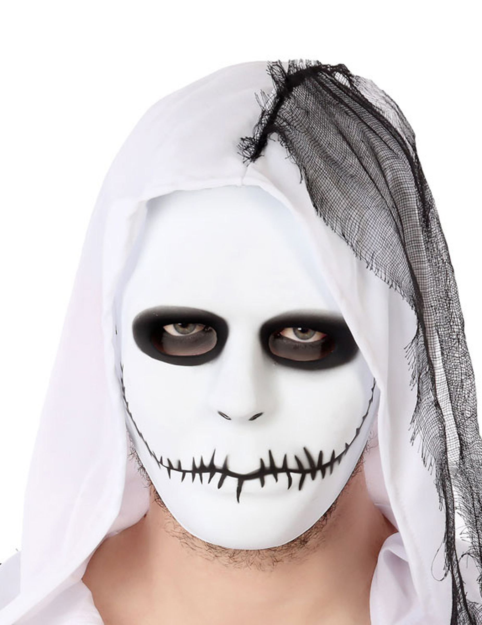 Halloween-Maske zugenähter Mund weiss-schwarz von ATOSA