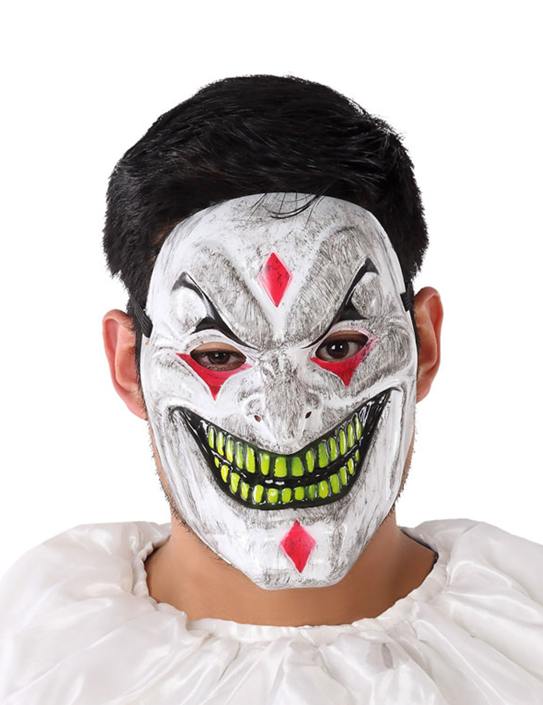 Horrorclown-Maske Halloween-Maske weiss-gelb-rot von ATOSA
