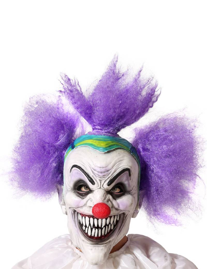 Horrorclown-Maske mit spitzen Zähnen für Erwachsene Halloween-Maske weiss-violett von ATOSA
