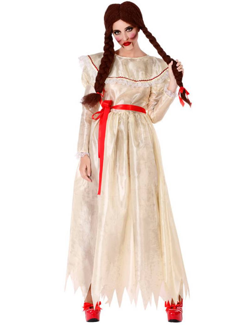 Horrorpuppen-Kostüm für Damen Halloween-Kostüm beige-rot von ATOSA