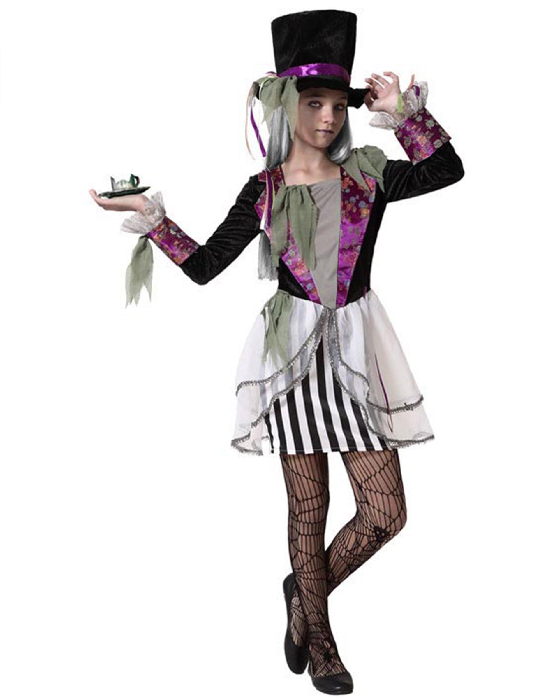 Hutmacherin-Kostüm für Mädchen Halloween-Kostüm schwarz-weiss-violett Hutmacherin-Kostüm für Mädchen Halloween-Kostüm schwarz-weiss-violett von ATOSA