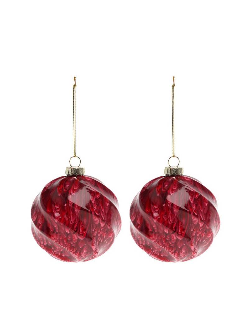 Marmorierte Christbaumkugeln aus Glas 2 Stück rot 8 cm von ATOSA