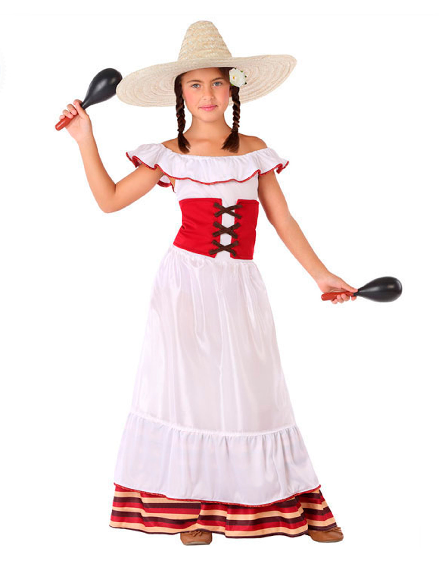 Mexikanisches Kostüm für Mädchen traditionell Faschingskostüm weiss-rot Mexikanisches Kostüm für Mädchen traditionell Faschingskostüm weiss-rot von ATOSA