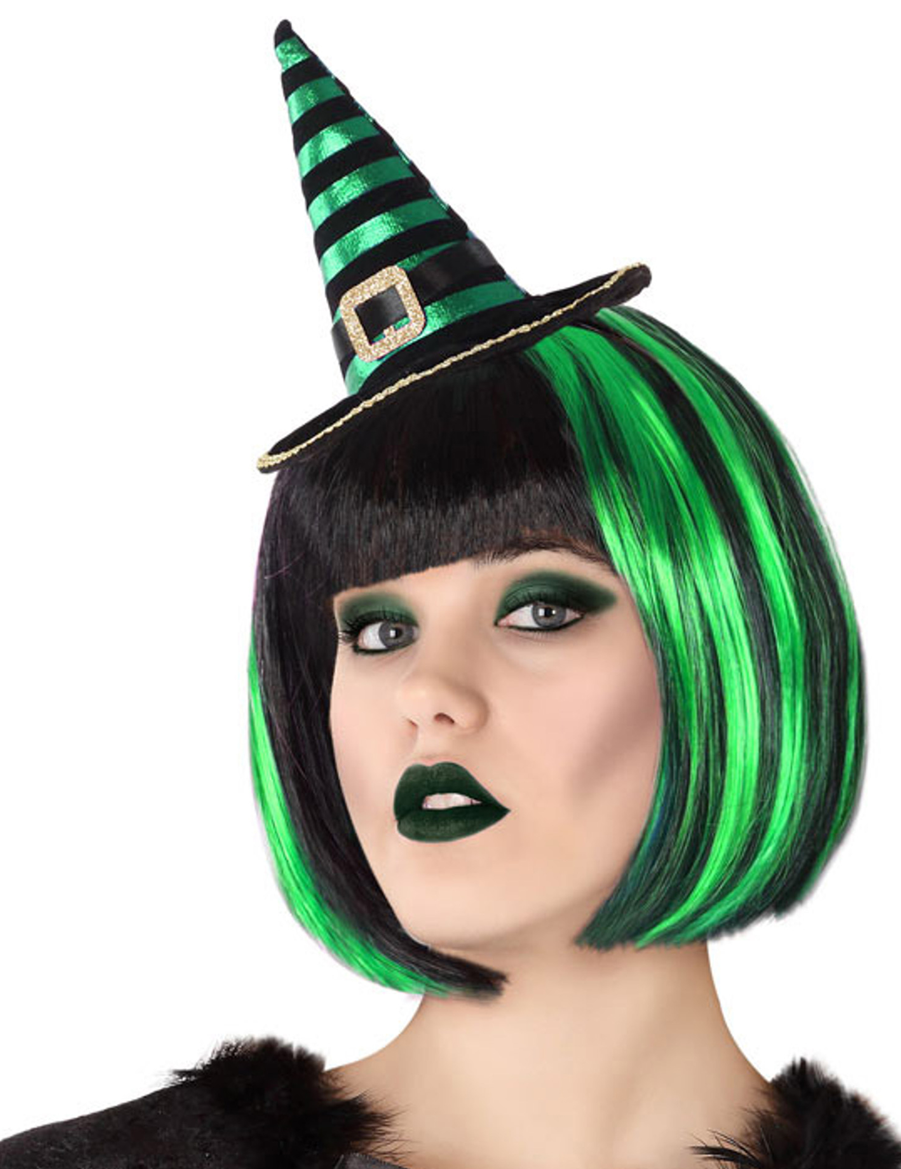 Mini-Hexenhut für Damen Halloween-Accessoire schwarz-grün Mini-Hexenhut für Damen Halloween-Accessoire schwarz-grün von ATOSA
