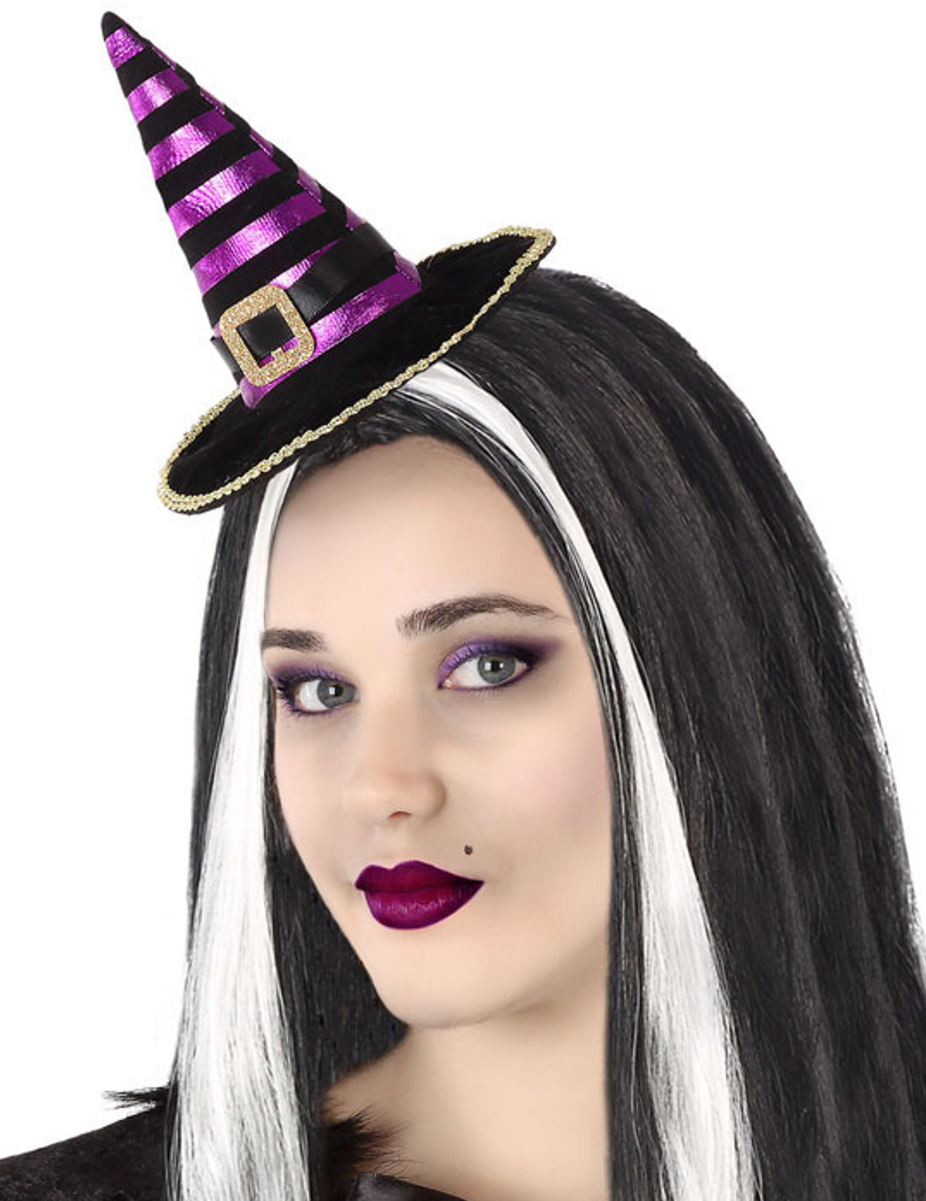 Mini-Hexenhut für Damen Halloween-Accessoire schwarz-violett Mini-Hexenhut für Damen Halloween-Accessoire schwarz-violett von ATOSA