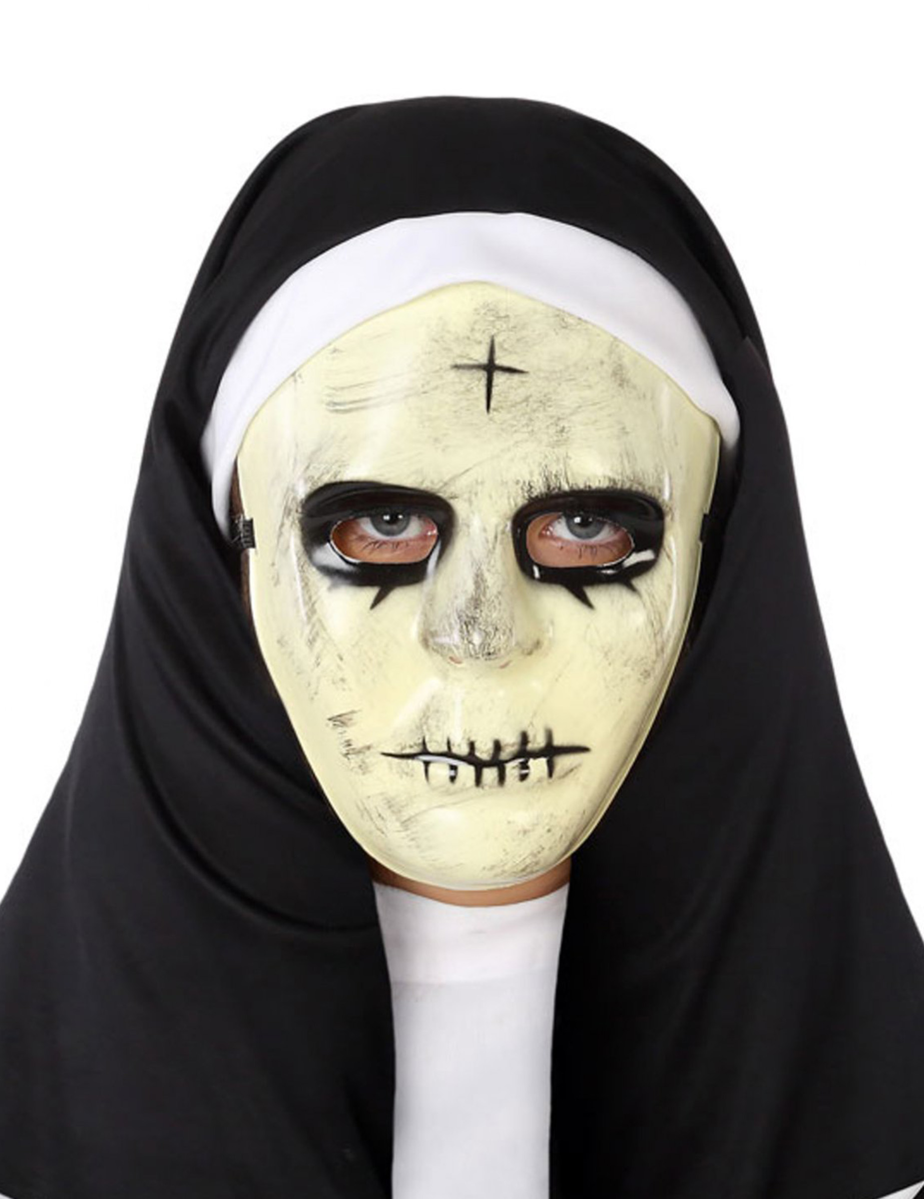 Nonnen-Maske Halloween-Maske weiss-schwarz von ATOSA