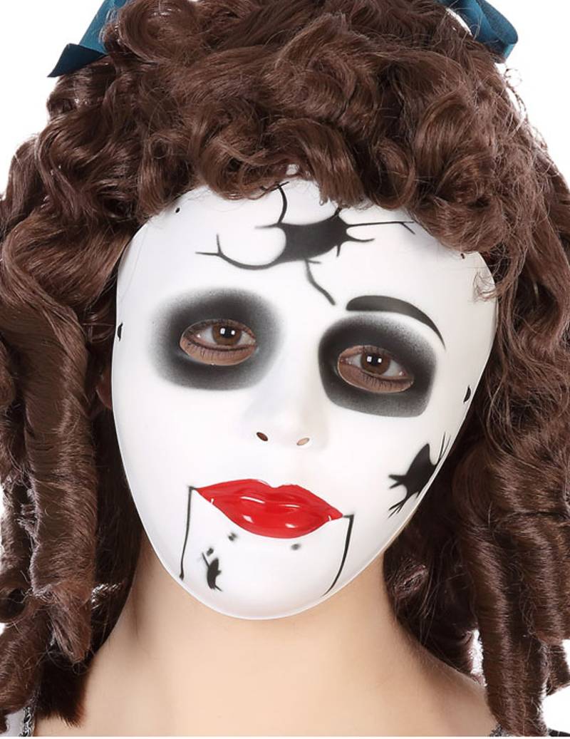 Puppen-Maske schaurige Maske Halloween weiss-schwarz von ATOSA