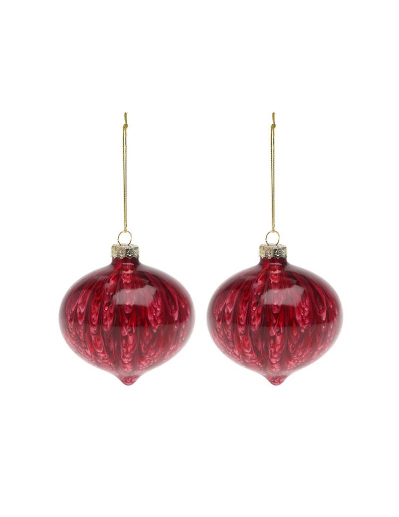Rautenförmige Christbaumkugeln aus Glas marmoriert 2 Stück rot 8 cm von ATOSA