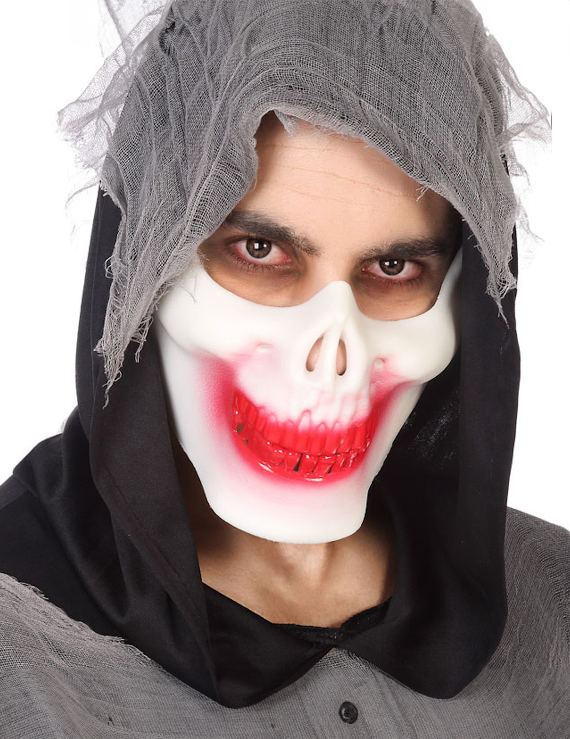 Skelett-Halbmaske Halloween-Maske rot-weiss von ATOSA
