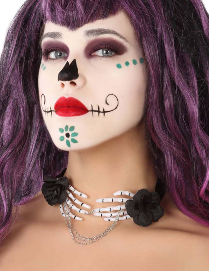 Skeletthand-Kette Tag der Toten Halloween-Accessoire schwarz-weiss von ATOSA