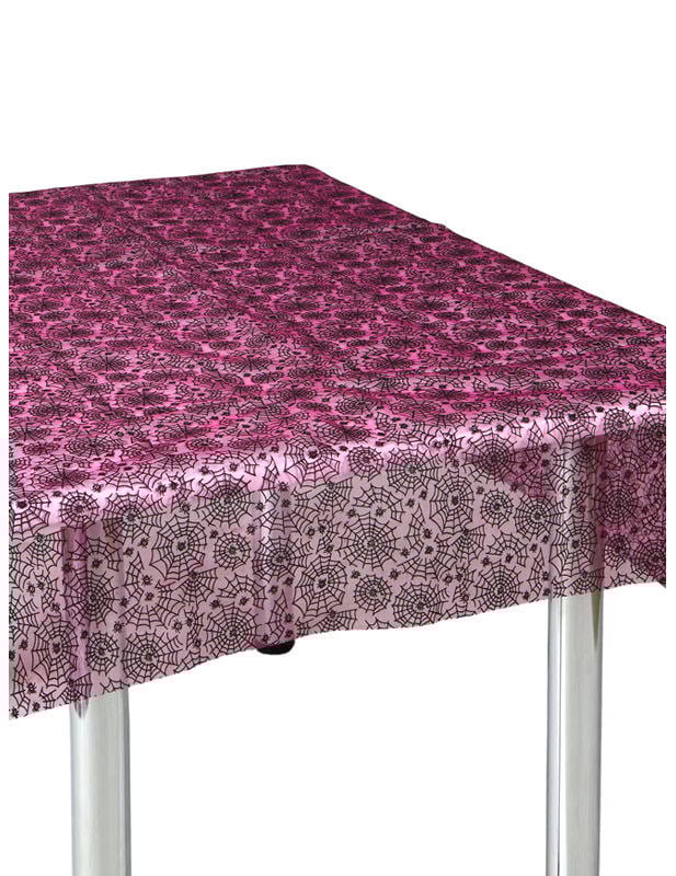 Spinnennetz Tischdecke Halloween-Party-Deko pink-schwarz 147x147cm von ATOSA