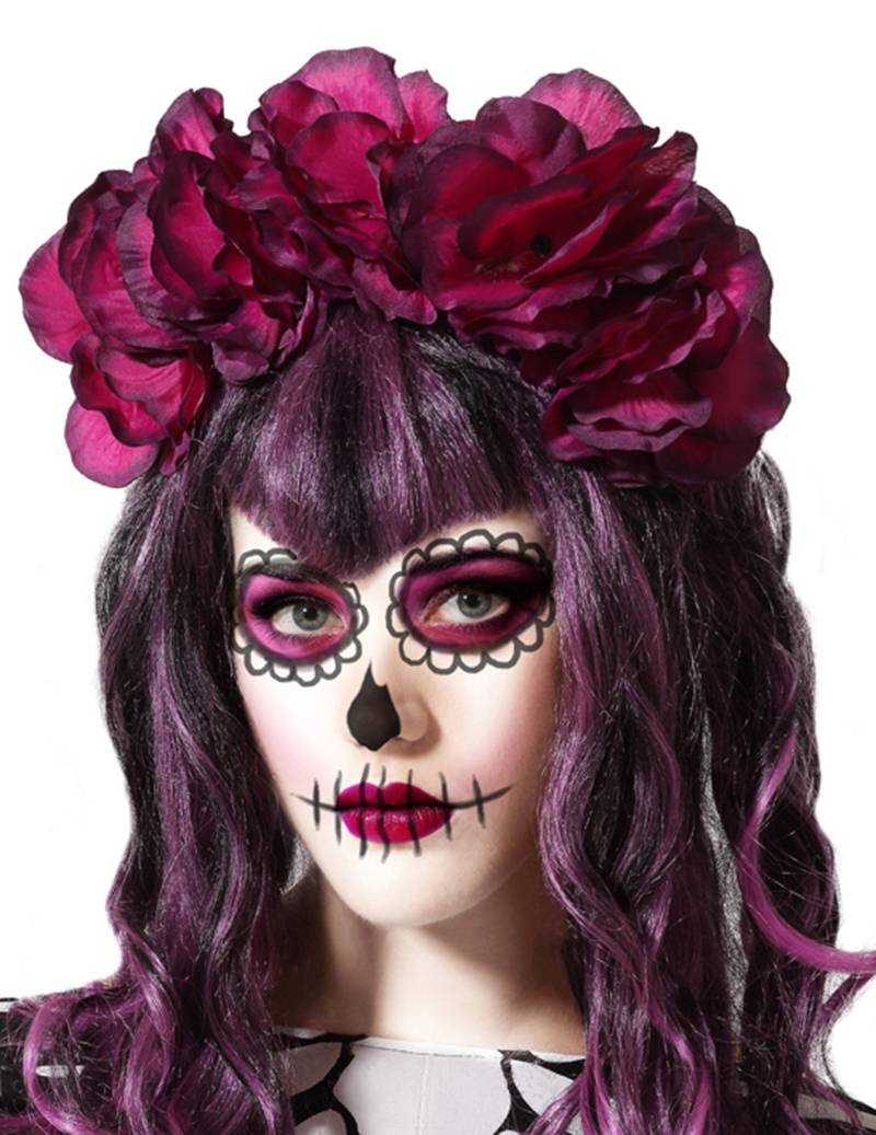 Tag der Toten-Blumenkrone Halloween-Accessoire rot von ATOSA
