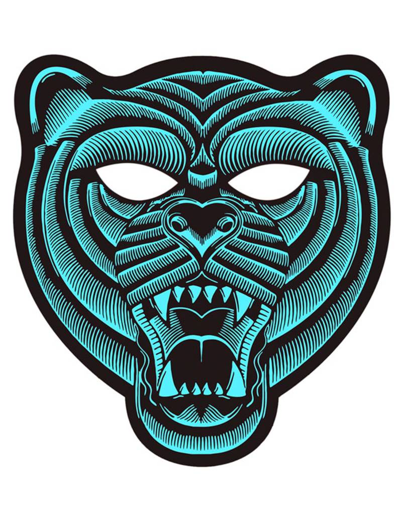 Tiger-LED-Maske musiksensitiv Fasching türkis-schwarz von ATOSA
