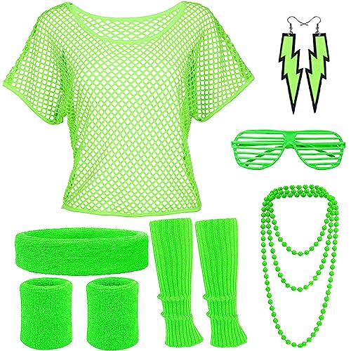 90er-/80er-Jahre-Kostüm für Damen, Netz-Top, Fischnetz-Zubehör, Stirnband, Beinwärmer für Damen, 80er-Jahre, Neon-Kleidung, Kostüm, 90er-, 80er-Jahre-Party-Outfit, Disco-T-Shirts für Mädchen, 90er-/80er-Jahre-Kostüm für Damen, Netz-Top, Fischnetz-Zubehör, Stirnband, Beinwärmer für Damen, 80er-Jahre, Neon-Kleidung, Kostüm, 90er-, 80er-Jahre-Party-Outfit, Disco-T-Shirts für Mädchen, von ATOWORLD