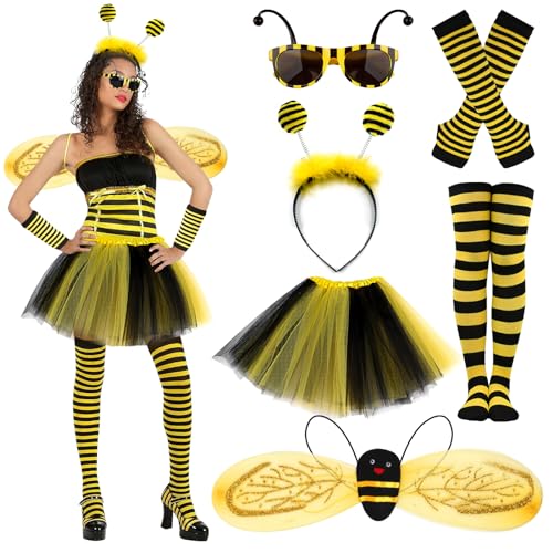 ATOWORLD 6stk Bienenkostüm Erwachsene Damen mit Bienen Flügel Rock Haarreif Überkniestrümpfe Handschuhe Brille Bienen Kostüm Damen Zubehör Karneval Kostüm Biene Damen für Fasching Verkleidung ATOWORLD 6stk Bienenkostüm Erwachsene Damen mit Bienen Flügel Rock Haarreif Überkniestrümpfe Handschuhe Brille Bienen Kostüm Damen Zubehör Karneval Kostüm Biene Damen für Fasching Verkleidung von ATOWORLD