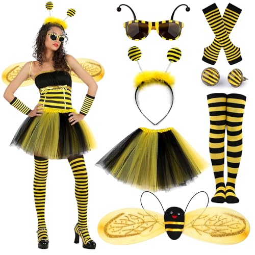 ATOWORLD 7stk Bienenkostüm Erwachsene Damen mit Bienen Flügel Rock Haarreif Überkniestrümpfe Handschuhe Brille Ohrringe Bienen Kostüm Damen Zubehör Karneval Kostüm Biene Damen für Fasching Verkleidung ATOWORLD 7stk Bienenkostüm Erwachsene Damen mit Bienen Flügel Rock Haarreif Überkniestrümpfe Handschuhe Brille Ohrringe Bienen Kostüm Damen Zubehör Karneval Kostüm Biene Damen für Fasching Verkleidung von ATOWORLD