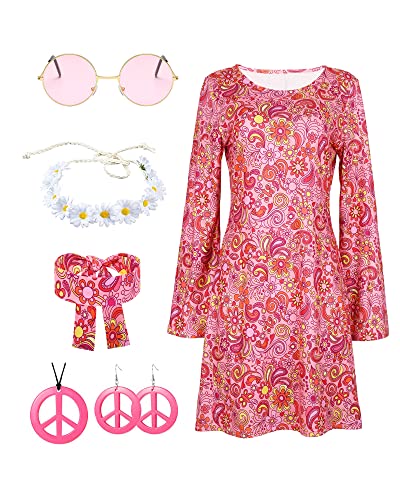 Hippie Kostüm für Damen, Erwachsene, Jahr 70, Jahr 60, Diskokleid für Damen, Kostüm Hippie Kostüm 70er Jahre, Disco-Outfit, Damen, 70er Jahre, Kleidung Zubehör XL Hippie Kostüm für Damen, Erwachsene, Jahr 70, Jahr 60, Diskokleid für Damen, Kostüm Hippie Kostüm 70er Jahre, Disco-Outfit, Damen, 70er Jahre, Kleidung Zubehör XL von ATOWORLD