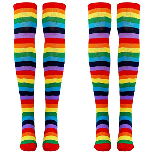 ATOZS 4 x bunte Regenbogen-gestreifte Socken über dem Knie, Clown-Kostüm, hohe Strümpfe für Cosplay-Partys von ATOZS