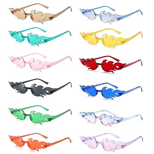 ATSGJLZN Flammen Sonnenbrille, 12 Stück Festival Brille Party Brillen, Bunte Feuer Sonnenbrillen Lustige Hippie Brillen von ATSGJLZN