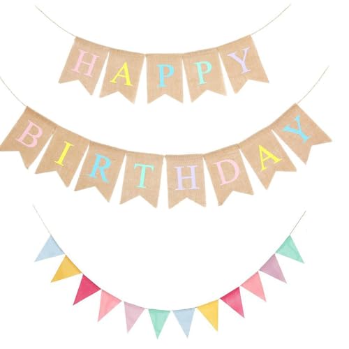 ATSNOSH Geburtstag Banner, Happy Birthday Banner Set, Geburtstagsdeko Girlande, Wimpelkette Wimpel Banner, Geburtstag Wimpelkette, für Erwachsene Kinder Geburtstag Party DIY Dekoration (Bunt) von ATSNOSH