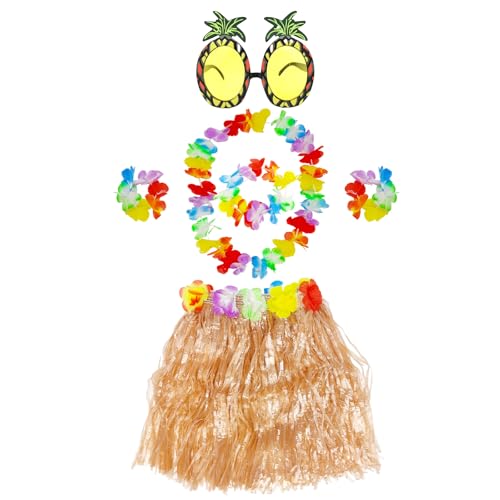 ATSNOSH Hawaiianisches Hula-Set, Hawaii Party Faschingskostüm, 40cm Hawaiianischer Grasrock, Ananas Sonnenbrille, Hawaii Girlanden Armbänder, für Beachparty Tropische Party Dekoration (B) von ATSNOSH