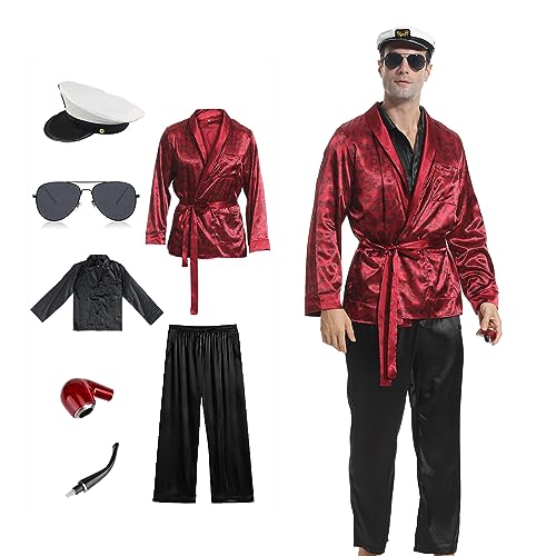 ATTBEA ThePajamaMan Halloween-Kostüm für Unisex, Mogul-Outfits, Jacke, Robe, Mantel und schwarze Seidenhemden, Hosen, Matrosenmütze, 6 Stück ATTBEA ThePajamaMan Halloween-Kostüm für Unisex, Mogul-Outfits, Jacke, Robe, Mantel und schwarze Seidenhemden, Hosen, Matrosenmütze, 6 Stück von ATTBEA