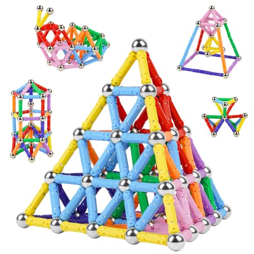 AUAUY 144PCS Magnetische Bausteine, 3D Puzzle Bauspielzeug Magnete Konstruktions Magnetblöcke, Magnet Bildungsspielzeug Magnetische Stöcke Stapeln Spielzeug STEM Set für Kinder und Erwachsene von AUAUY