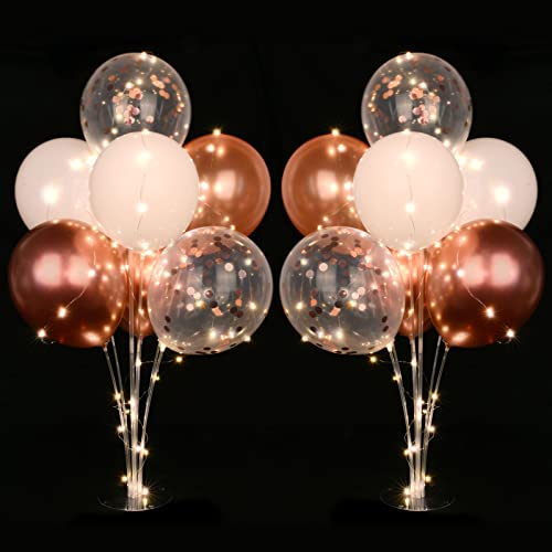 AUAUY 2 Stück Tisch Ballon Stand Kit, Wiederverwendbar Ballonständer, Luftballons Ständer Halter mit 16 Ballon und 2 Lichtern für Geburtstag Partydekorationen, Hochzeitsdekorationen, Feste und Partys von AUAUY