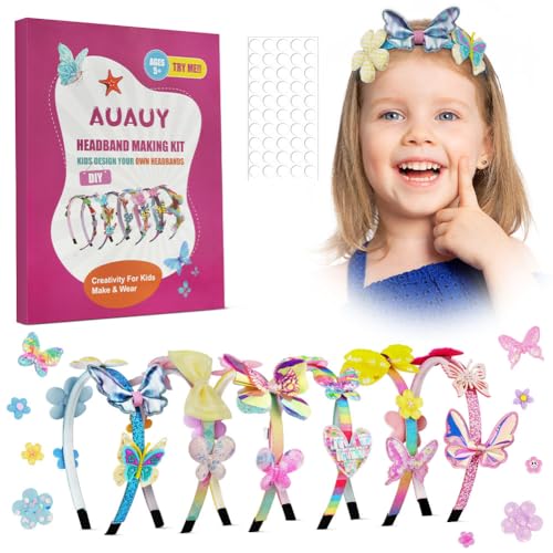 AUAUY 6PCS DIY Haarband, Blumen Haarreifen Bastelset Mädchen, Kreatives Geburtstagsgeschenk Spielzeug, Bastelset Mädchen 5-12 Jahre, Mode Mädchen Haar-Accessoires-Making Kit, Einschulung Mitgebsel von AUAUY